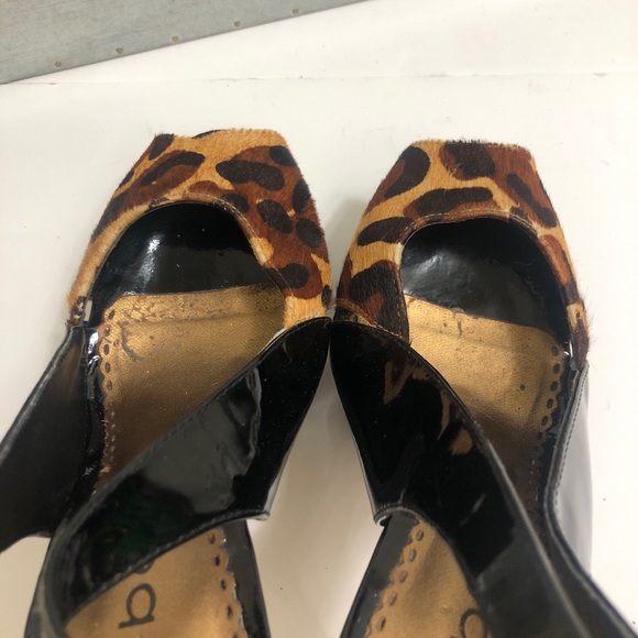 Bebe Leopard Platform Sling Back Stilettos Patented Leather Sz 5 - Picture 8 of 10